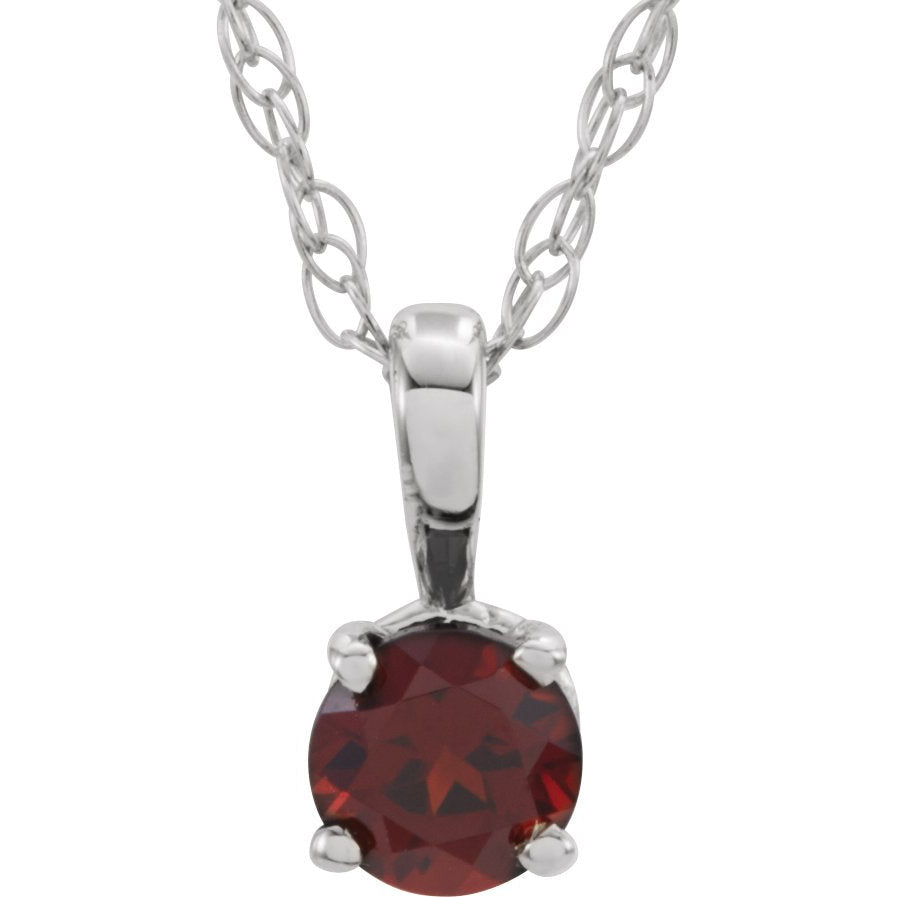14K White 3 mm Round Mozambique Garnet Youth Birthstone 14 Necklace