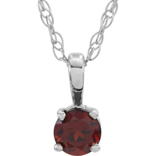 14K White 3 mm Round Mozambique Garnet Youth Birthstone 14 Necklace