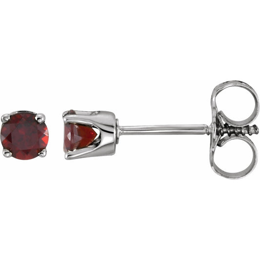 14K White 3 mm Round Mozambique Garnet Youth Birthstone Earrings
