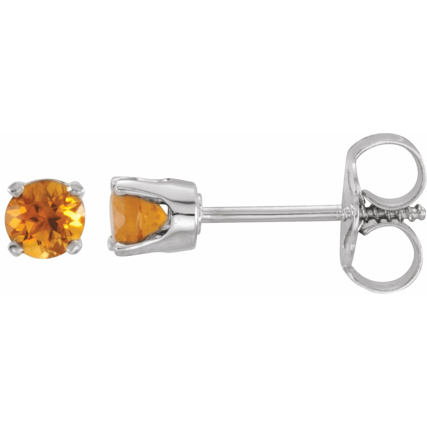 14K White 3 mm Round Citrine Youth Birthstone Earrings