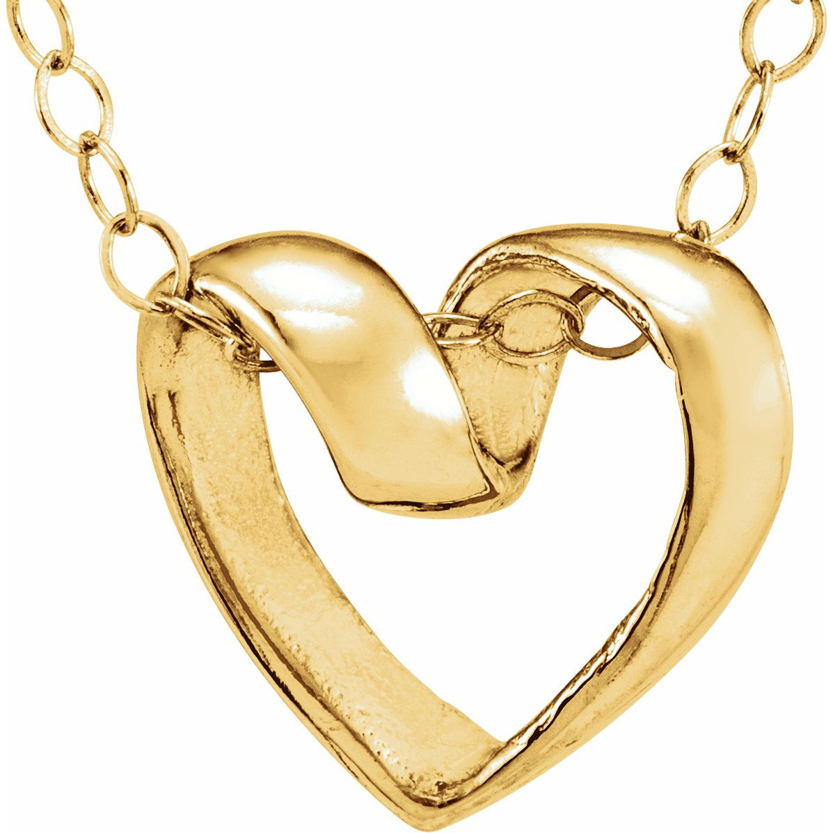 14K Yellow Ribbon Heart 15 Necklace