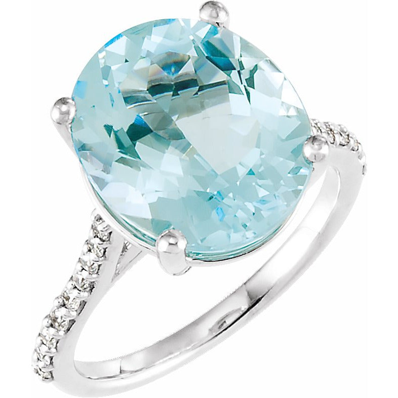 14K White Sky Blue Topaz & 1/4 CTW Diamond Ring