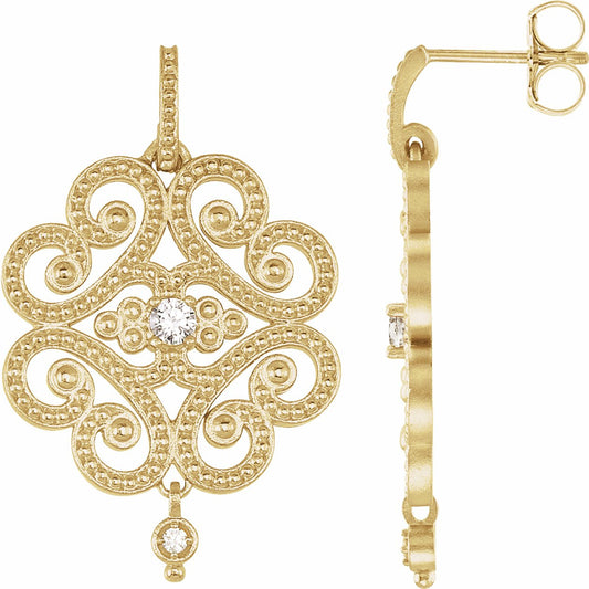 14K Yellow 1/5 CTW Diamond Granulated Earrings