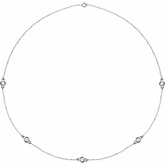 14K White 1 CTW Diamond 5-Station 18 Necklace