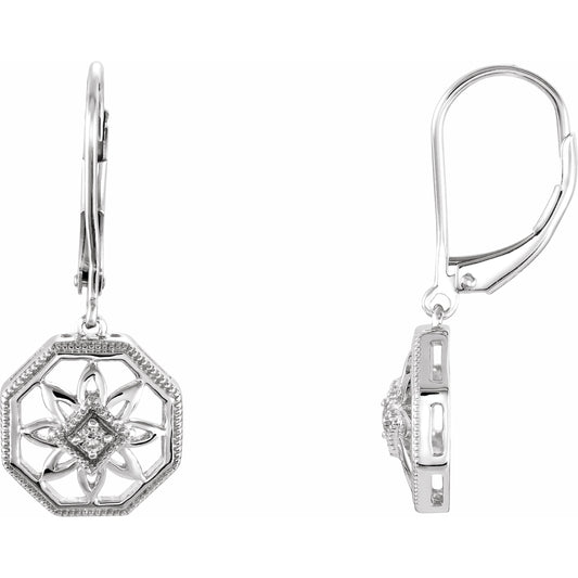 14K White .04 CTW Diamond Lever Back Earrings