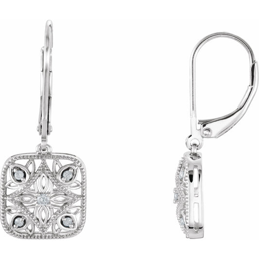14K White 1/10 CTW Diamond Accented  Lever Back Earrings