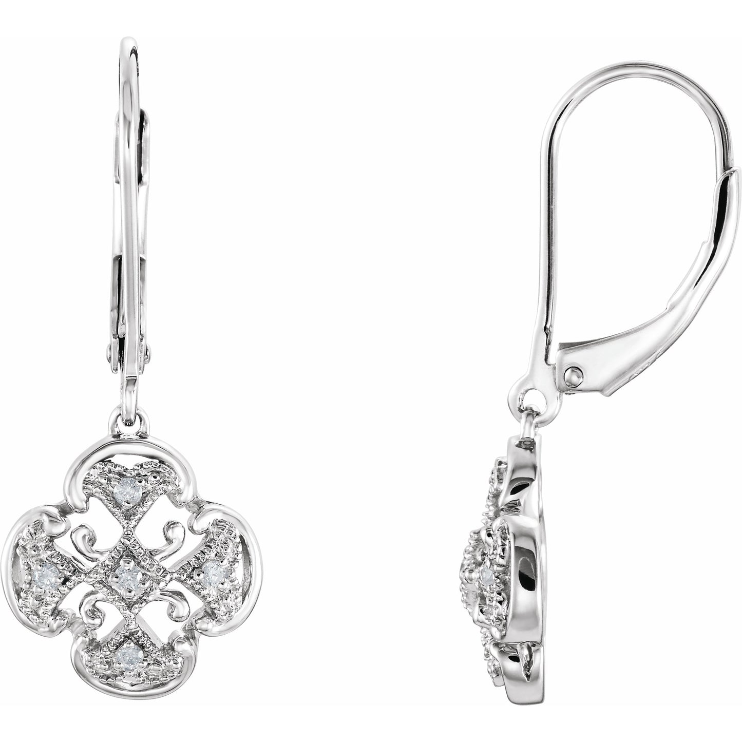 14K White .07 CTW Diamond Accented Lever Back Earrings