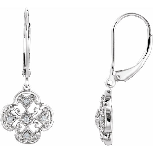 14K White .07 CTW Diamond Accented Lever Back Earrings