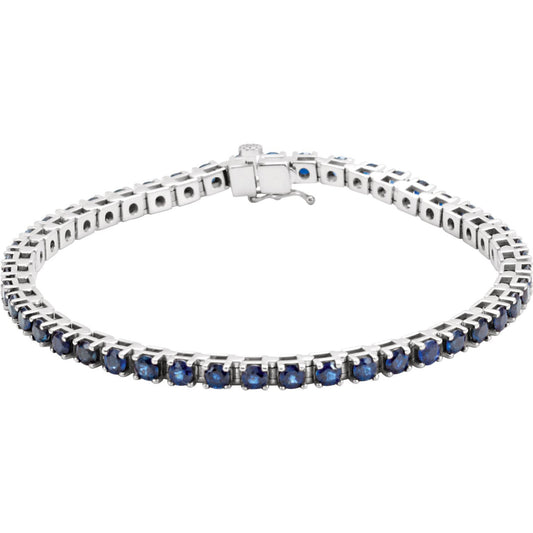 14K White Blue Sapphire Line 7 Bracelet