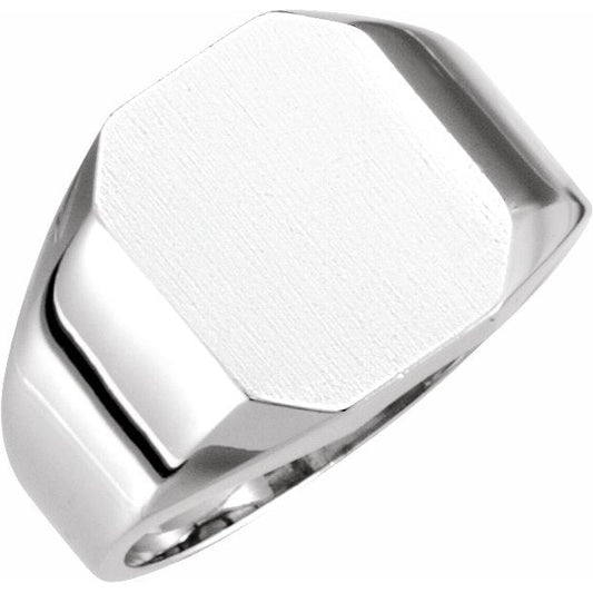 14K White 12x10 mm Octagon Signet Ring