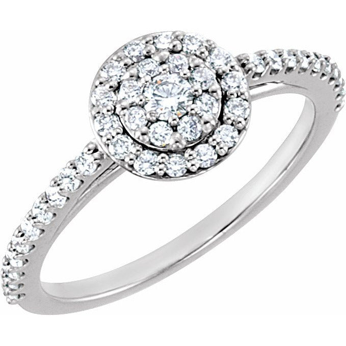 14K White 1/2 CTW Diamond Cluster Halo-Style Engagement Ring