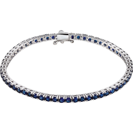 14K White Lab-Grown Blue Sapphire Line 7.25 Bracelet