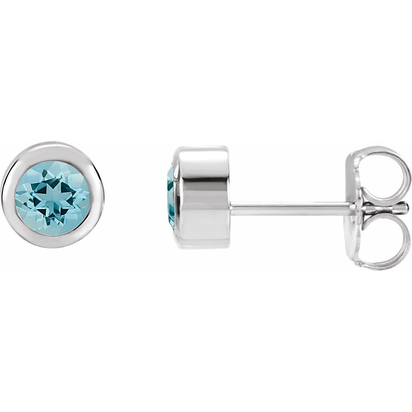 14K White 4 mm Round Genuine Aquamarine Birthstone Earrings