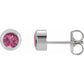 14K White 4 mm Round Genuine Pink Tourmaline Birthstone Earrings