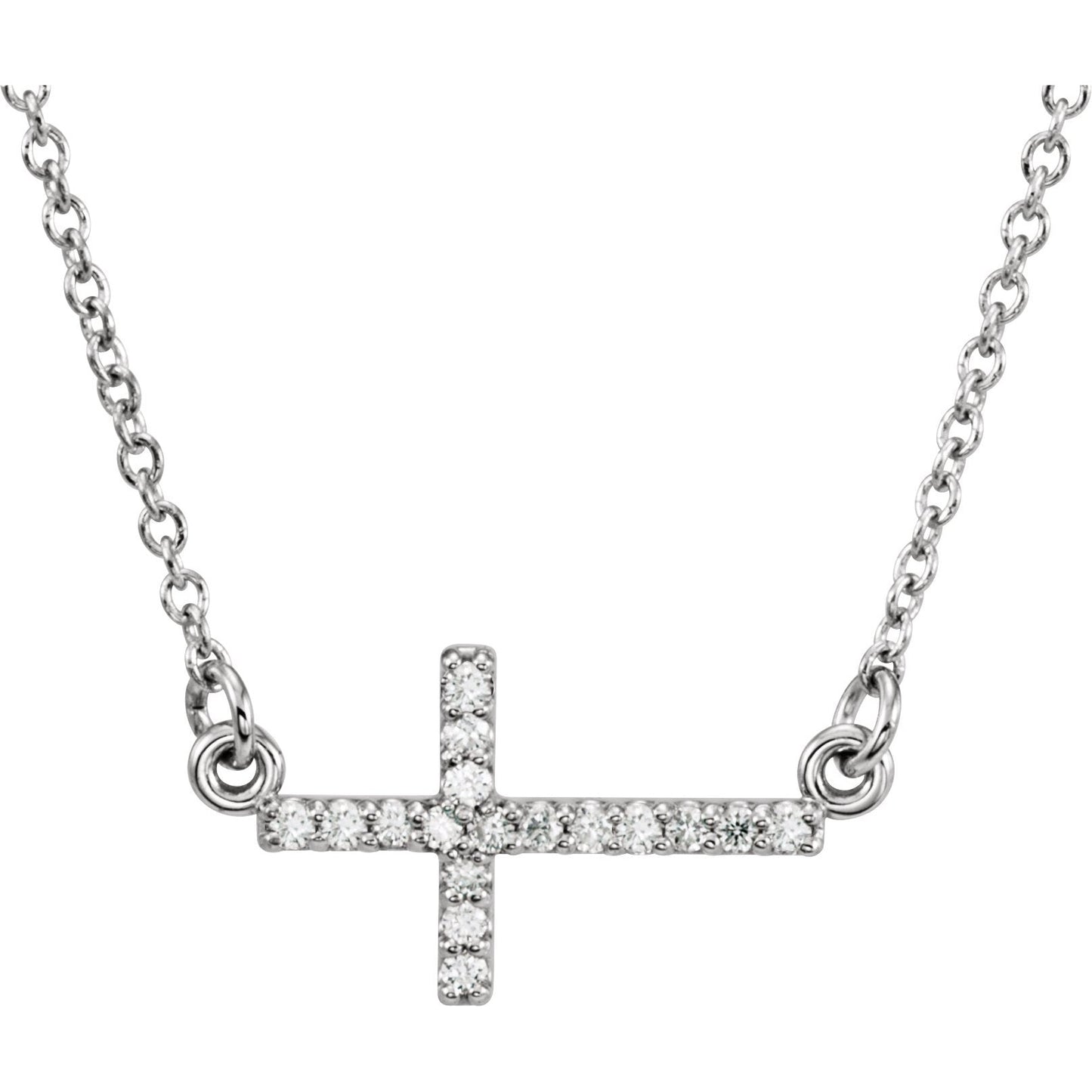 14K White .07 CTW Diamond Sideways Cross 16-18 Necklace