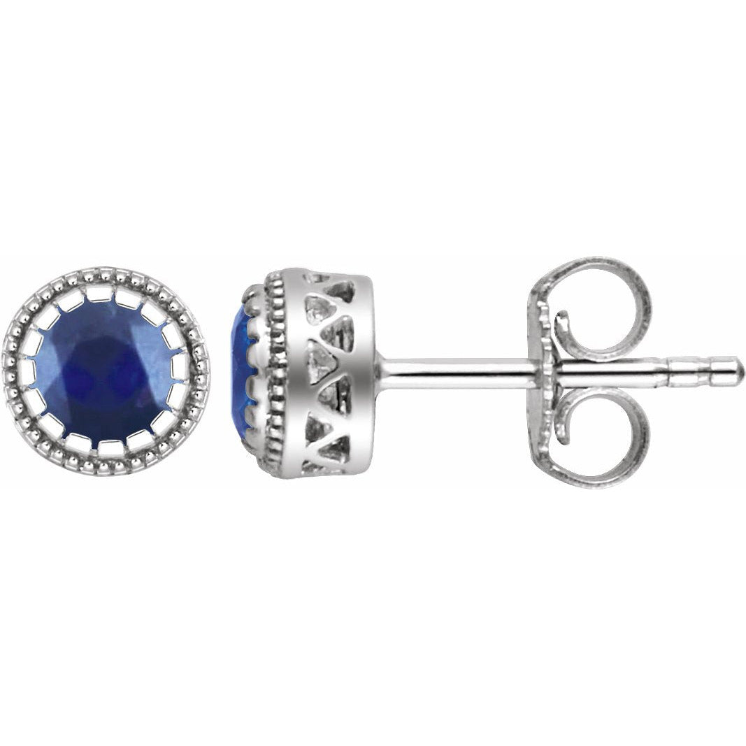 14K White Blue Sapphire September Birthstone Earrings