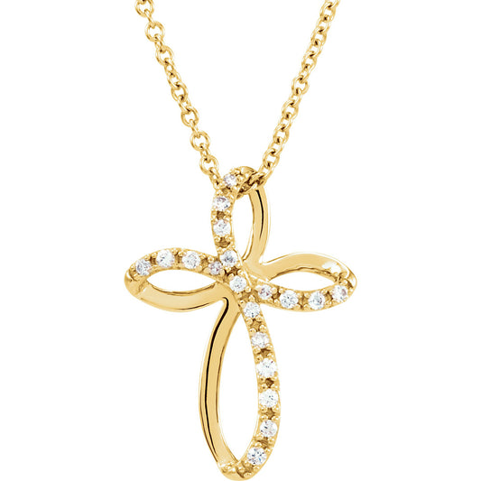 14K Yellow 1/10 CTW Diamond Cross 18 Necklace