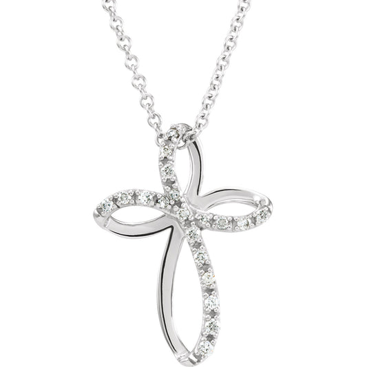 14K White 1/10 CTW Diamond Cross 18 Necklace