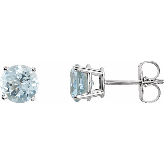 14K White 6 mm Round Aquamarine Earrings