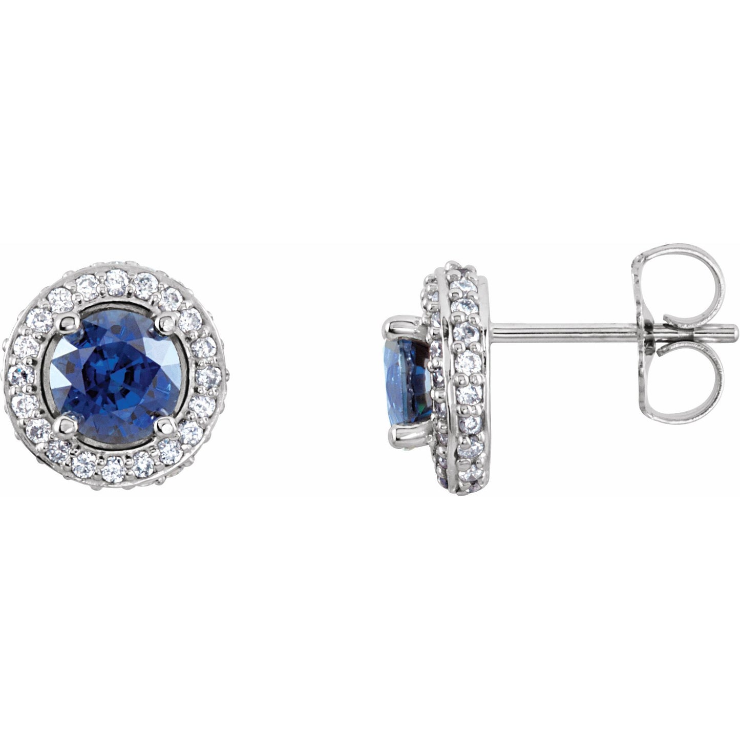 14K White Blue Sapphire & 1/3 CTW Diamond Earrings