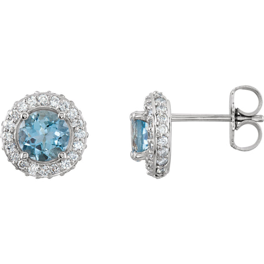 14K White Aquamarine & 1/3 CTW Diamond Earrings