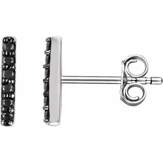 14K White 1/10 CTW Black Diamond Bar Earrings