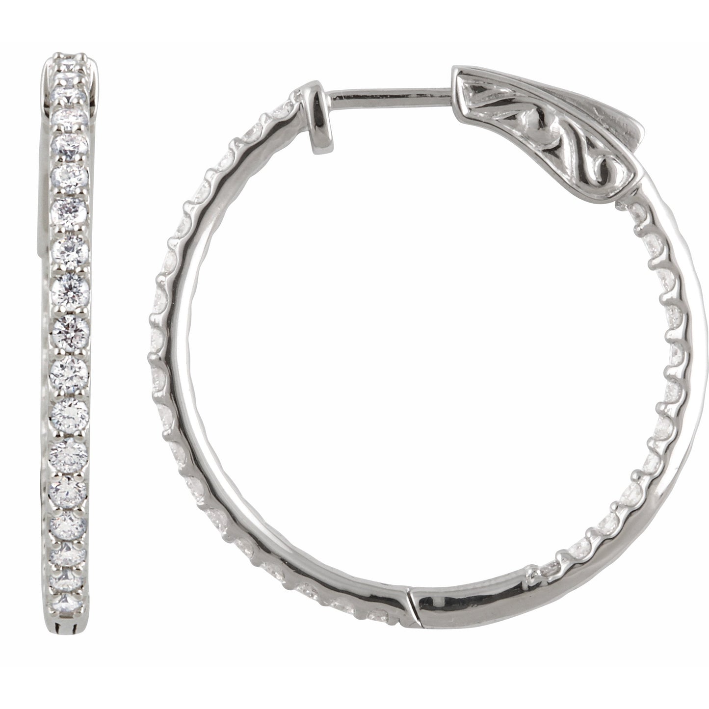 14K White 1 CTW Diamond Inside-Outside 26.5 mm Hoop Earrings
