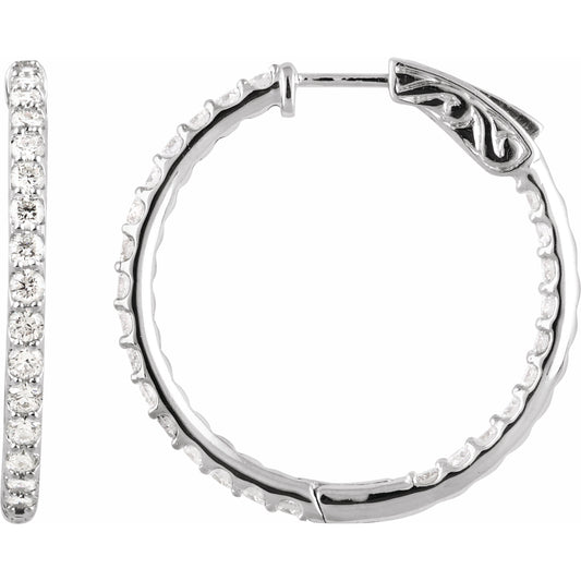 14K White 2 CTW Diamond Inside-Outside 29.5 mm Hoop Earrings