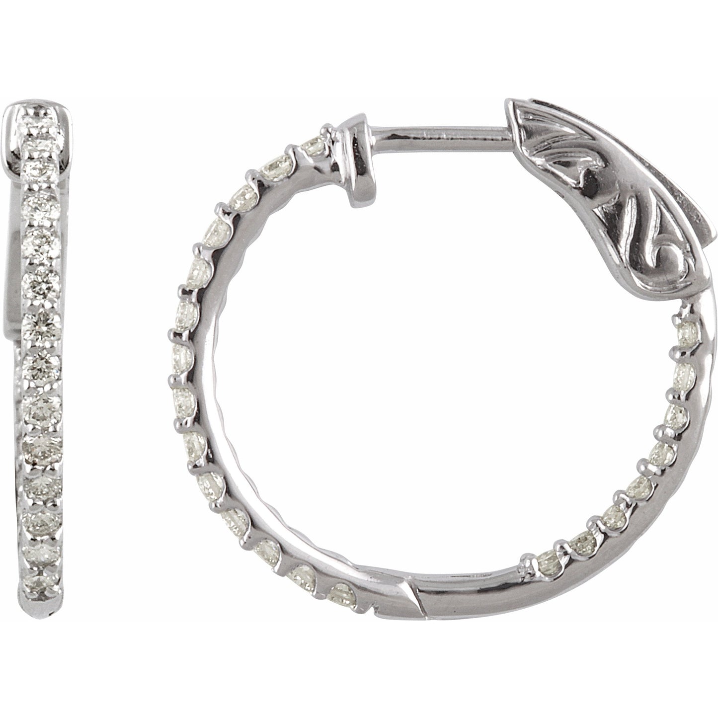14K White 1/2 CTW Diamond Inside-Outside 19 mm Hoop Earrings