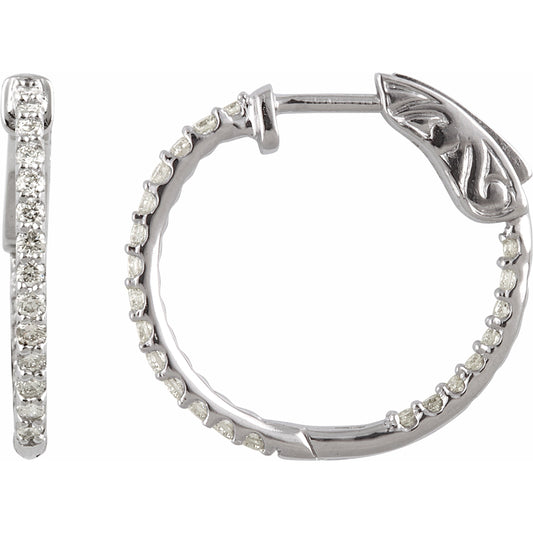 14K White 1/2 CTW Diamond Inside-Outside 19 mm Hoop Earrings