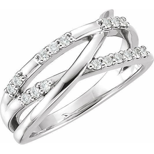 14K White 1/4 CTW Diamond Criss-Cross Ring