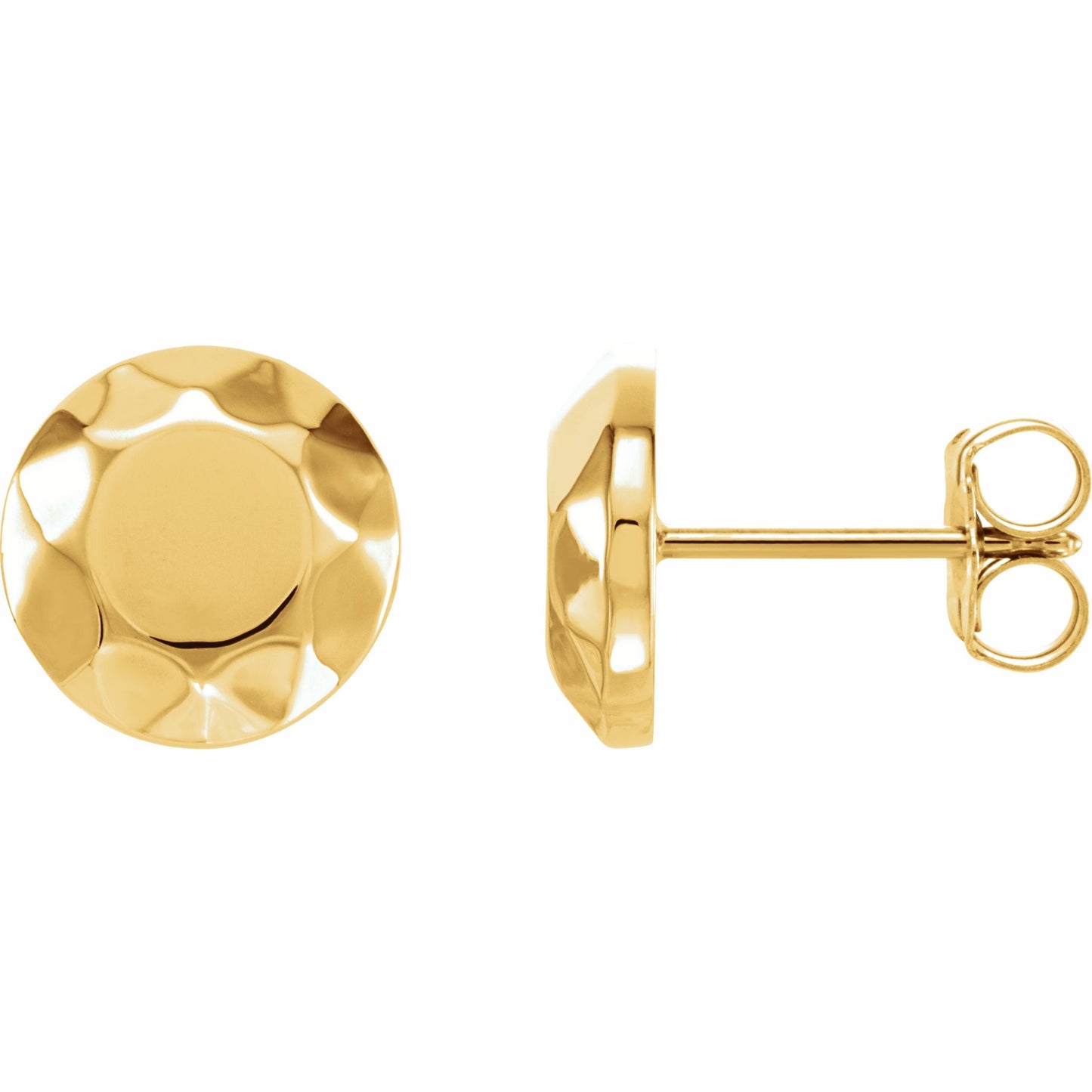 14K Yellow Faceted Design Circle Earrings