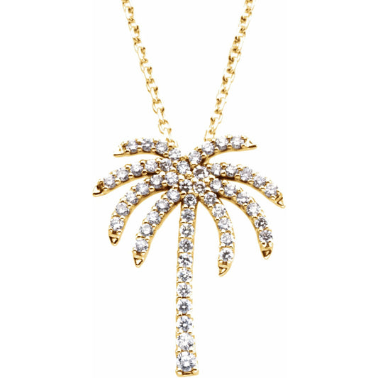 14K Yellow 1/4 CTW Diamond Palm Tree 16 Necklace