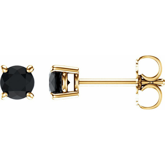 14K Yellow 4 mm Round Onyx Earrings