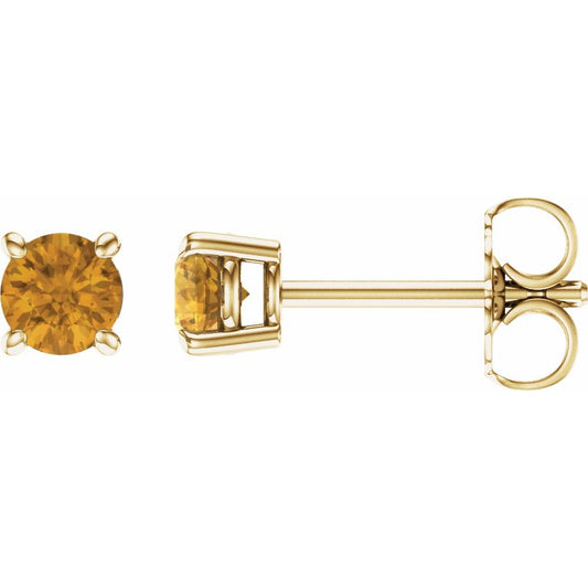 14K Yellow 4 mm Round Citrine Earrings