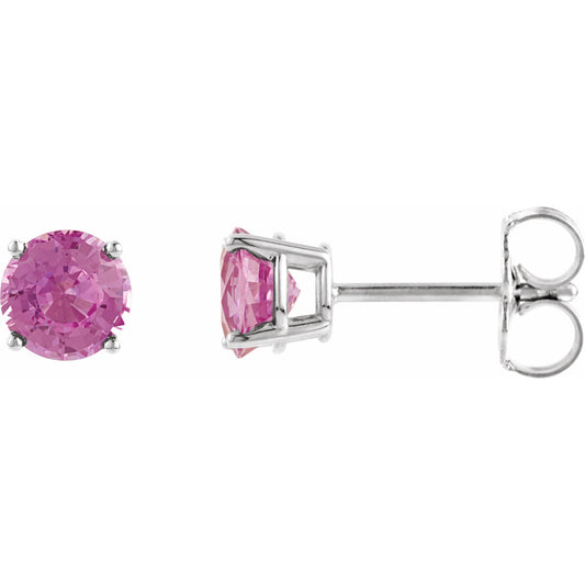 14K White 5 mm Round Pink Tourmaline Earrings
