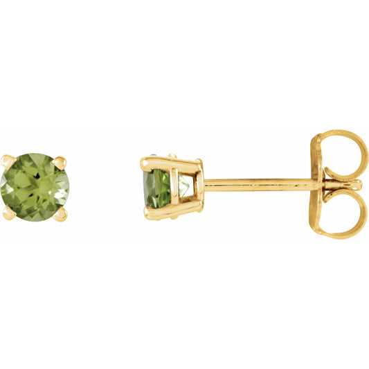 14K Yellow 4 mm Round Peridot Earrings