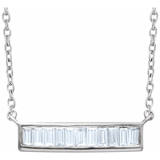 14K White 1/4 CTW Diamond Baguette Bar 16-18 Necklace