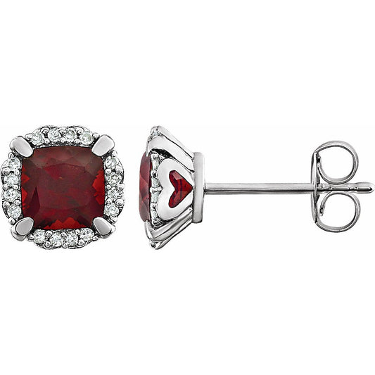 14K White Mozambique Garnet & 1/10 CTW Diamond Earrings