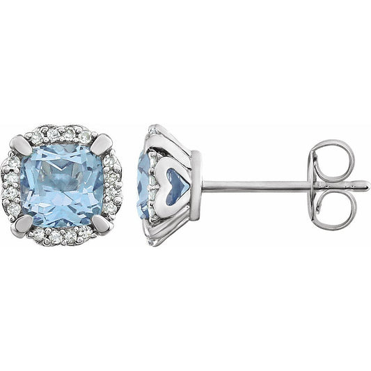 14K White Sky Blue Topaz & 1/10 CTW Diamond Earrings