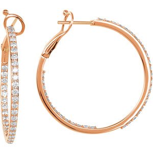 14K Rose 1 1/3 CTW Diamond Inside-Outside 30 mm Hoop Earrings