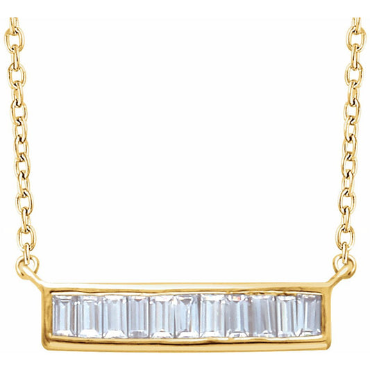 14K Yellow 1/4 CTW Diamond Baguette Bar 16-18 Necklace