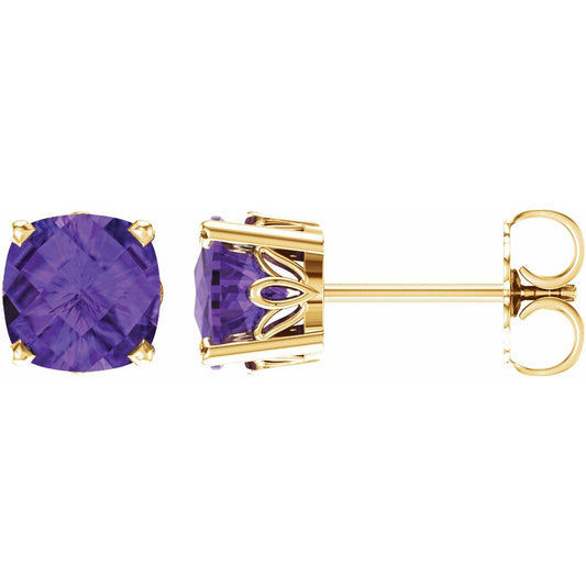 14K Yellow 6x6 mm Cushion Amethyst Earrings