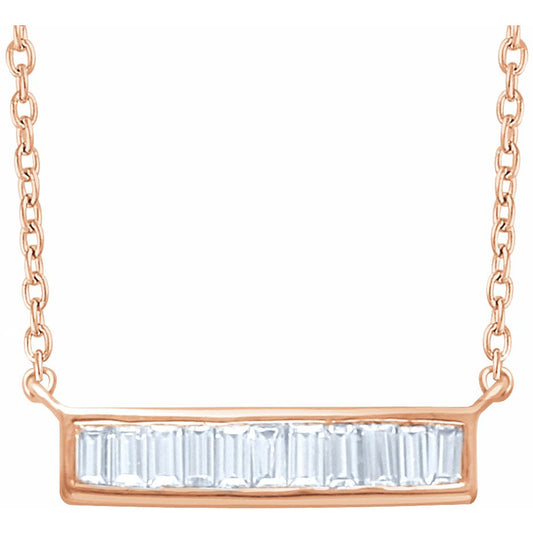 14K Rose 1/4 CTW Diamond Baguette Bar 16-18 Necklace