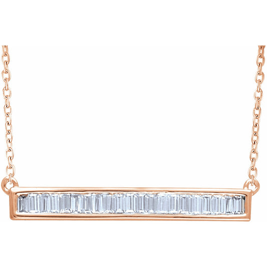 14K Rose 1/2 CTW Diamond Baguette Bar 16-18 Necklace