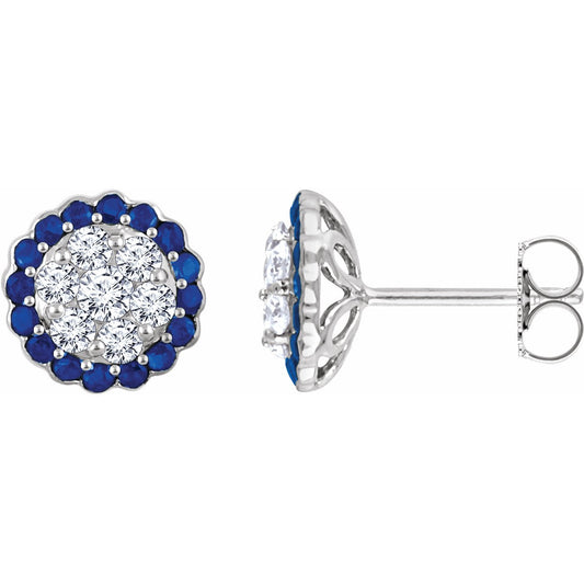 14K White Blue Sapphire & 5/8 CTW Diamond Earrings
