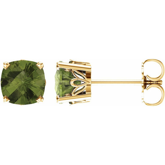 14K Yellow 6x6 mm Cushion Peridot Earrings