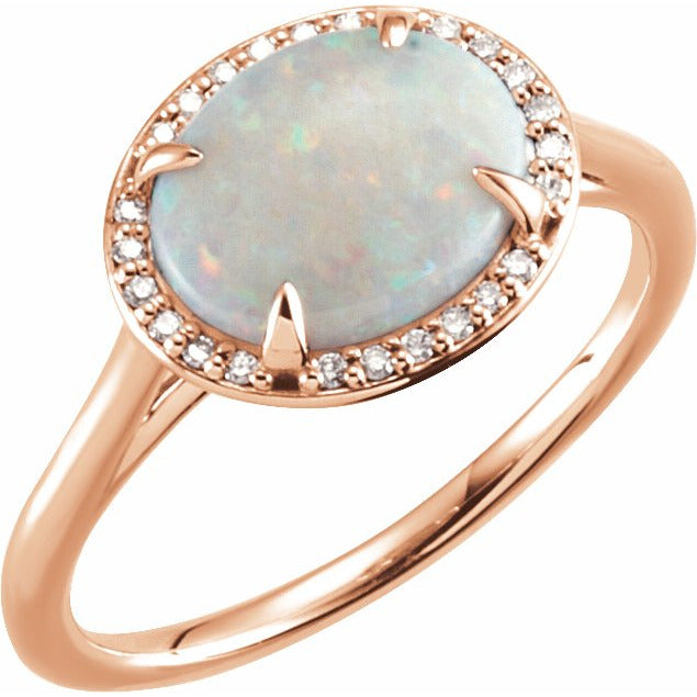 14K Rose Opal & .06 CTW Diamond Ring