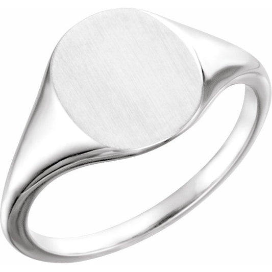 14K White 11x9 mm Oval Signet Ring