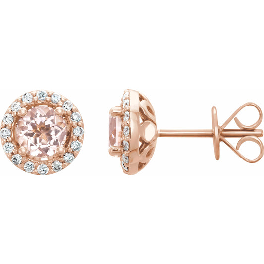 14K Rose Morganite & 1/5 CTW Diamond Earrings